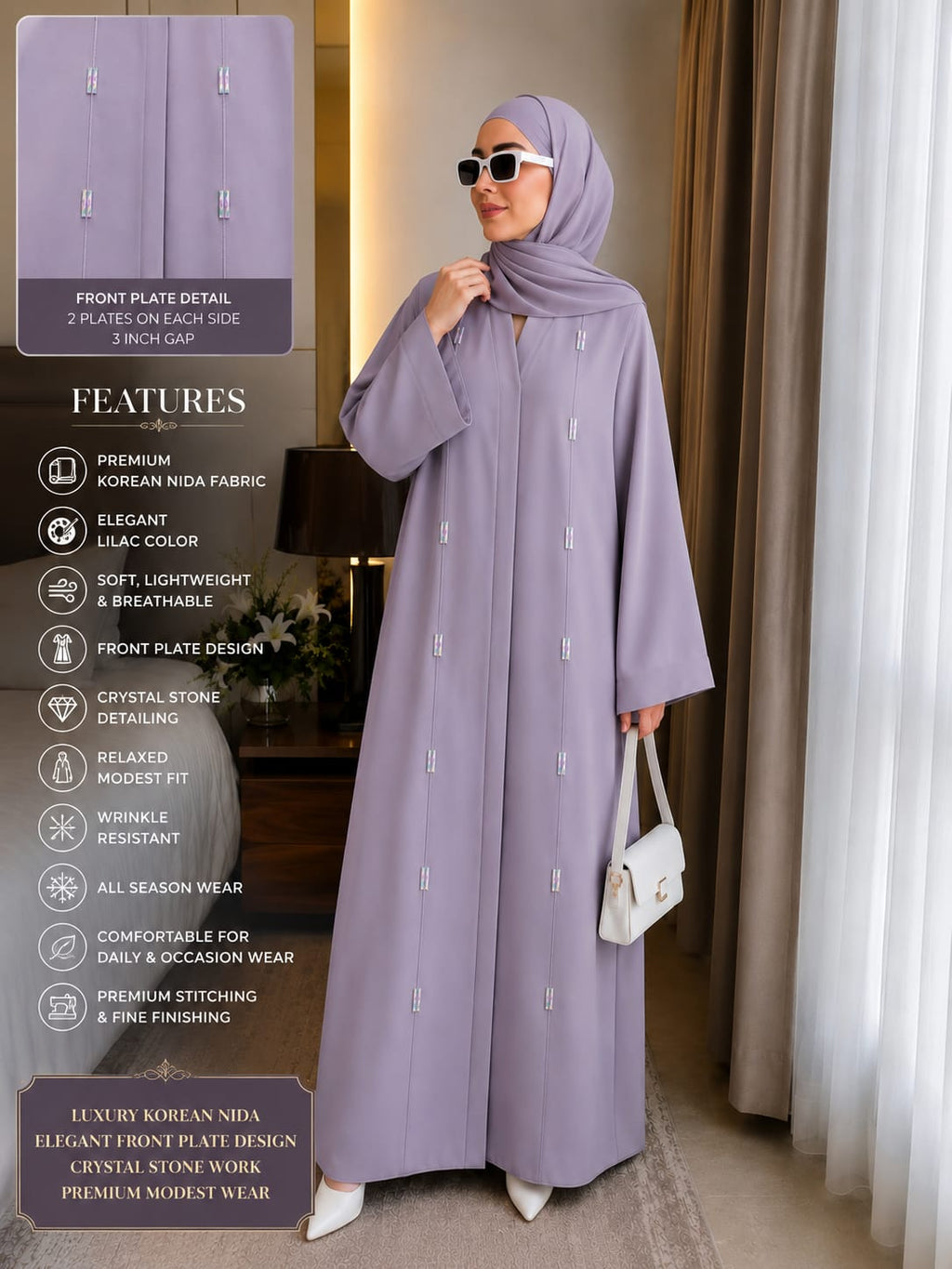 Premium Korean Nida Lilac Pintex Stone Work