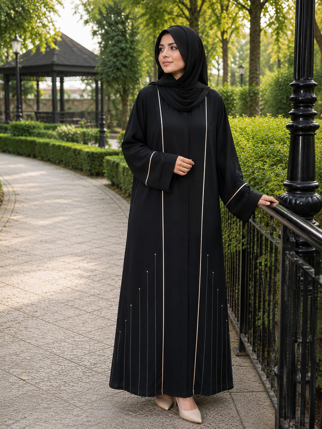 Premium Korean Nida Black Abaya with \ Stone Work | Bint e Haya