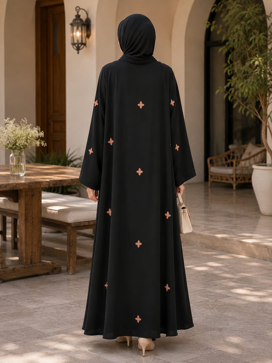 Korean Nida Crystal Black Embroidered Abaya