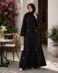 Korean Nida Crystal Black Embroidered Abaya